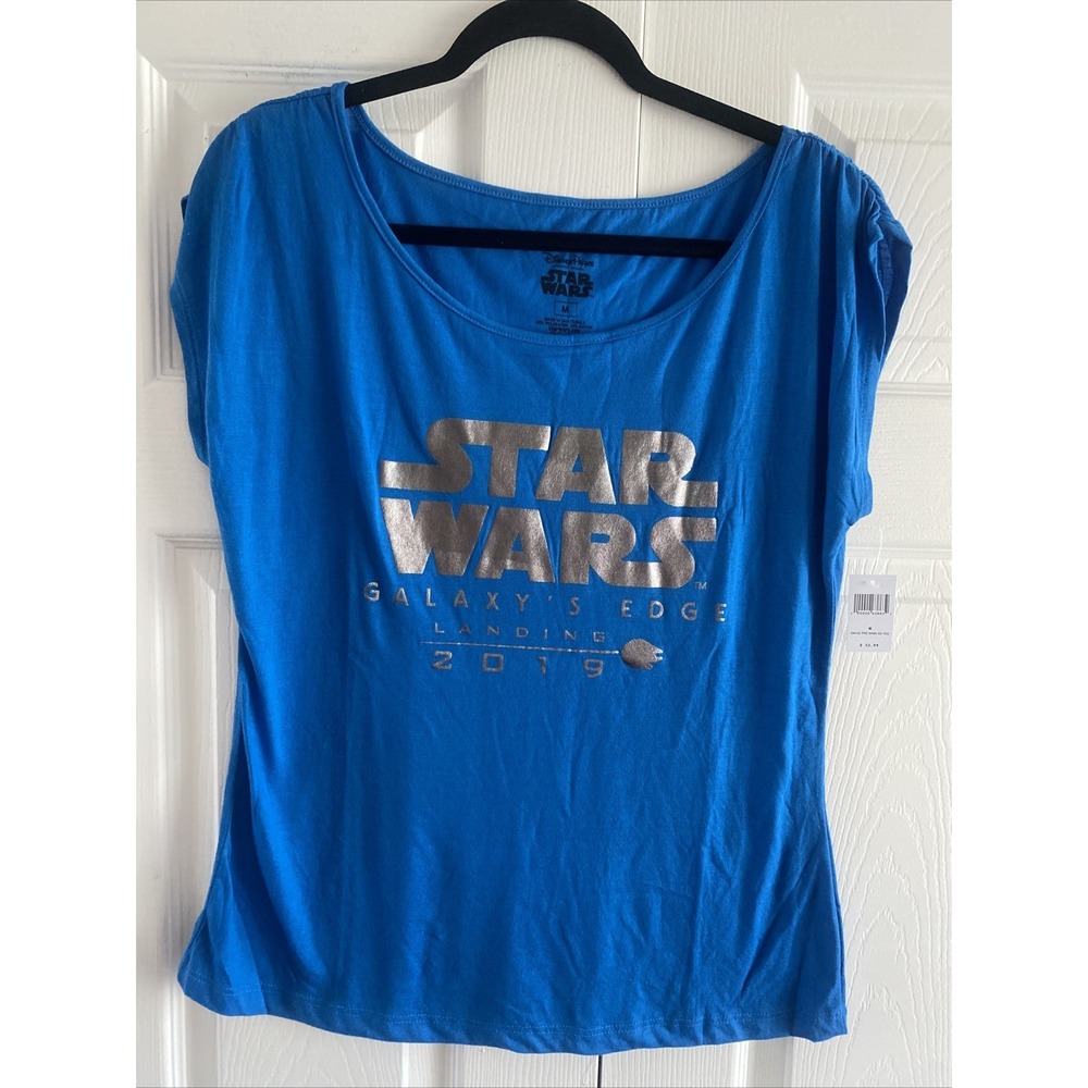 Disney Parks Star Wars Galaxys Edge Landing 2019 Womens Size M Blue Silver Shirt